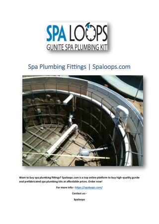 Spa Plumbing Fittings | Spaloops.com