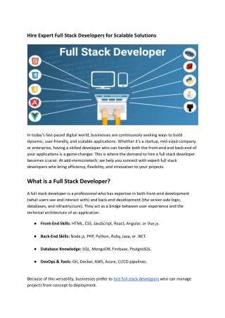 Hire Expert Full Stack Developers for Scalable Solutions