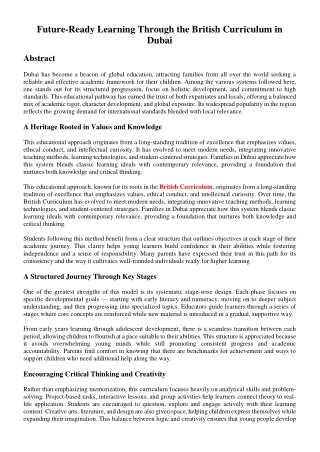 Future-Ready Learning Through the British Curriculum in Dubai