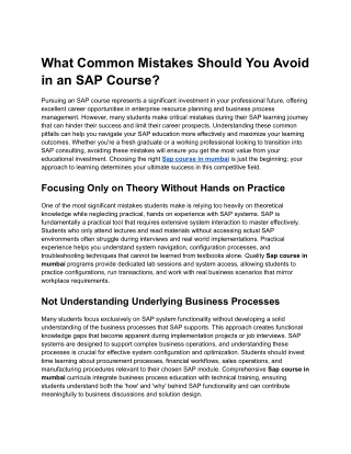 What Common Mistakes Should You Avoid in an SAP Course?