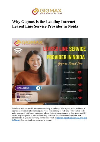 Why Gigmax is the Leading Internet Leased Line Service Provider in Noida