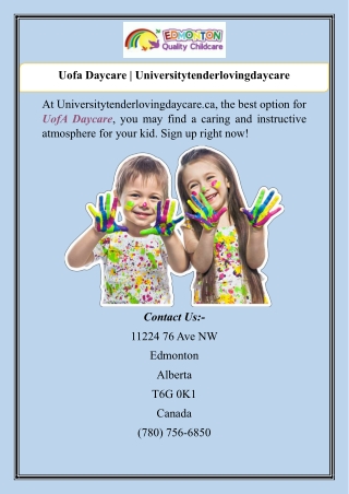 Uofa Daycare | Universitytenderlovingdaycare