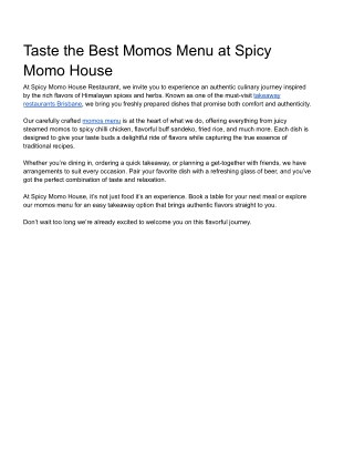 Taste the Best Momos Menu at Spicy Momo House