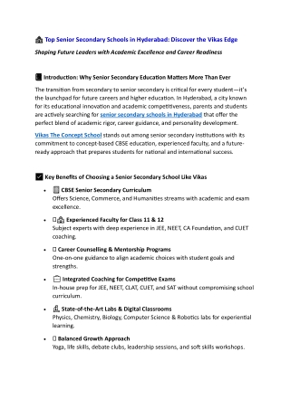 Senior Secondary Schools in Hyderabad | Vikas the Concept School