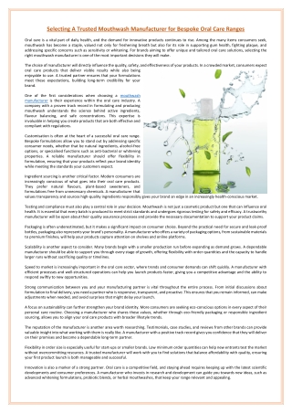 Selecting A Trusted Mouthwash Manufacturer for Bespoke Oral Care Ranges