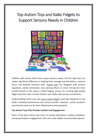 Top Autism Toys and Kaiko Fidgets to Support Sensory Needs in Children