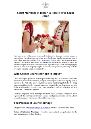 Court Marriage in Jaipur A Hassle-Free Legal Union