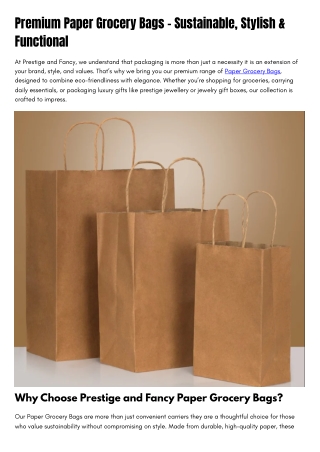 Premium Paper Grocery Bags by Prestige and Fancy