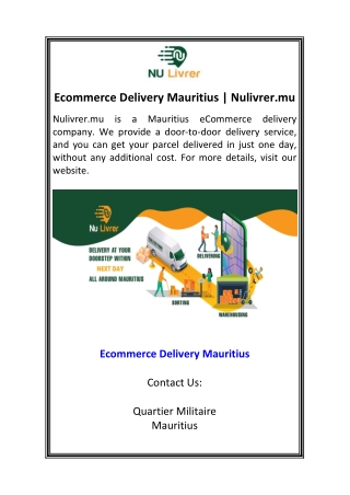 Ecommerce Delivery Mauritius  Nulivrer.mu