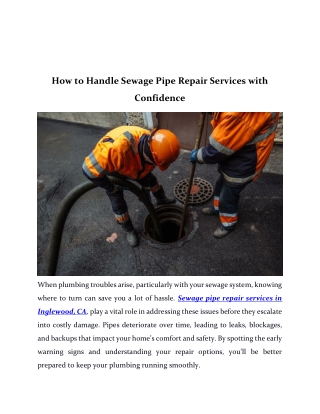 How to Handle Sewage Pipe Repair Services with Confidence