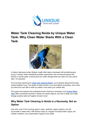 Water Tank Cleaning Noida by Unique Water Tank- Why Clean Water Starts With a Clean Tank