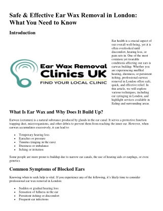 Professional Ear Wax Removal Services – London & Across The UK