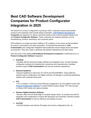 Best CAD Software Development Companies for Product Configurator Integration in 2025