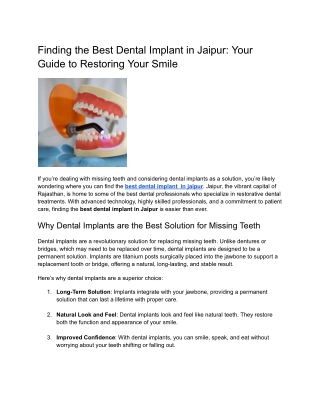 Finding the Best Dental Implant in Jaipur: Your Guide to Restoring Your Smile