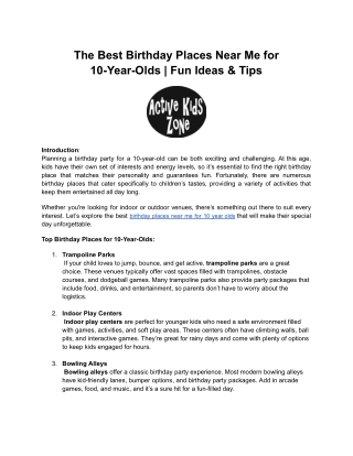 Exciting Birthday Places for 10-Year-Olds Near You | Fun Party Ideas & Venues