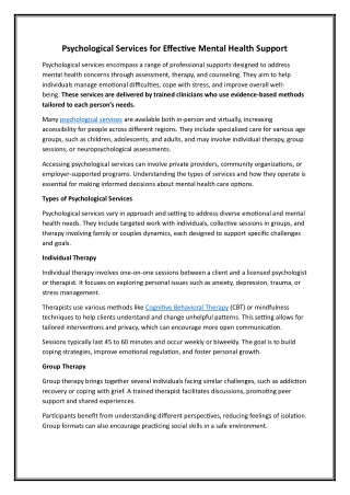 Psychological Services for Effective Mental Health Support