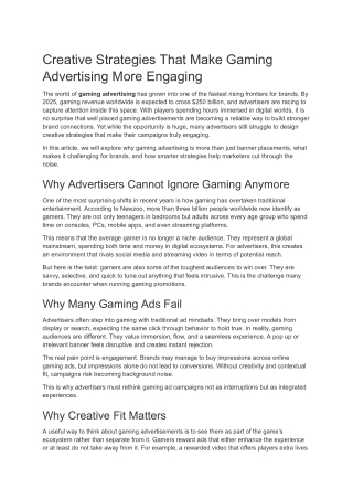 Creative Strategies That Make Gaming Advertising More Engaging