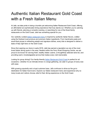 Authentic Italian Restaurant Gold Coast with a Fresh Italian Menu