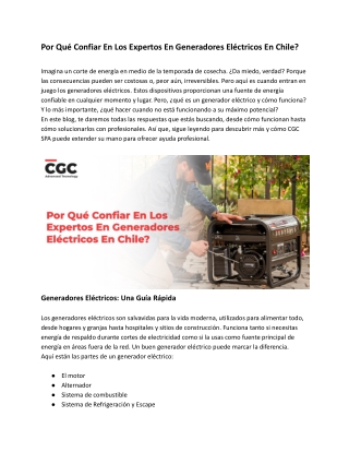 Por Qué Confiar En Los Expertos En Generadores Eléctricos En Chile?