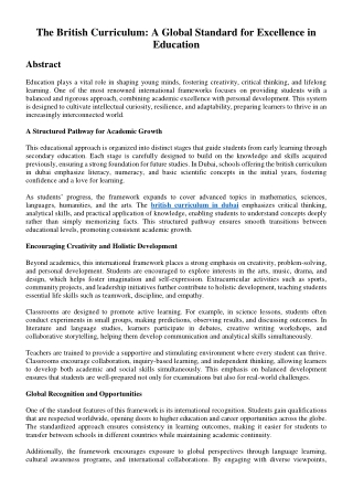 The British Curriculum: A Global Standard for Excellence in Education