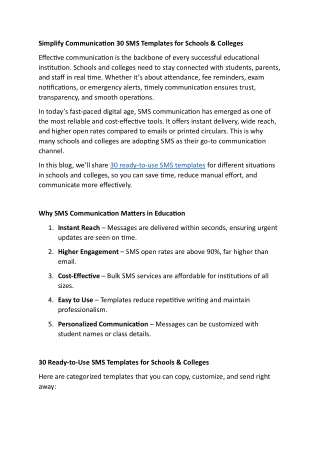 Simplify Communication 30 SMS Templates for Schools & Colleges