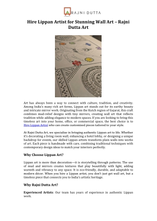 Hire Lippan Artist for Stunning Wall Art – Rajni Dutta Art