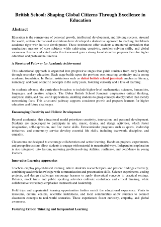 British School: Shaping Global Citizens Through Excellence in Education