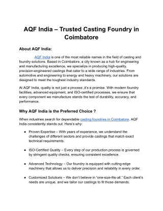 Top Casting Foundries in Coimbatore | AQF India