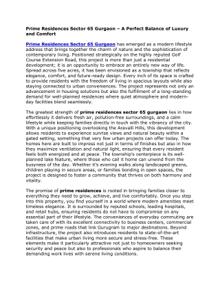 Prime Residences Sector 65 Gurgaon – A Perfect Balance of Luxury and Comfort