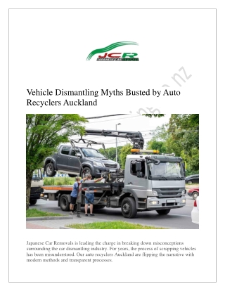 Vehicle Dismantling Myths Busted by Auto Recyclers Auckland