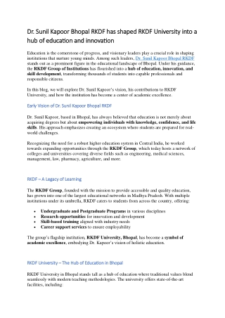 Dr Sunil Kapoor Bhopal RKDF – Hub Of Education