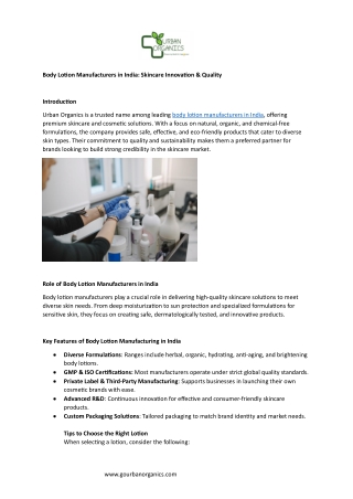 Body Lotion Manufacturers in India - Urban Organics