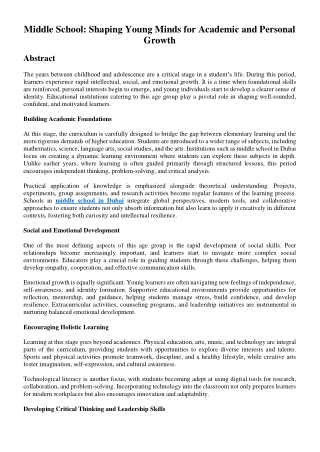 Middle School: Shaping Young Minds for Academic and Personal Growth
