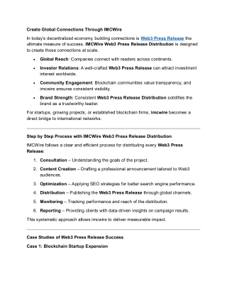 IMCWire Web3 Press Release Distribution Builds Strong Digital Reputation