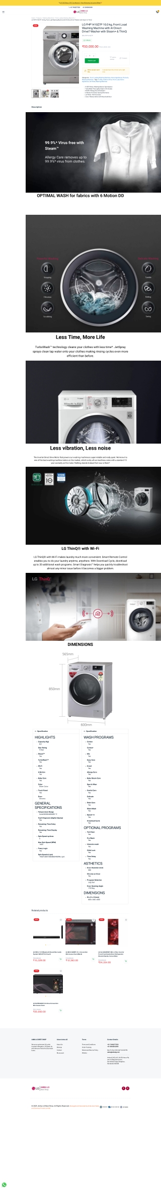 LG FHP1410Z7P 10 kg, Front Load Washing Machine with AIDD - LG Online Stores