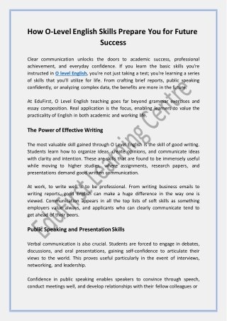 How O-Level English Skills Prepare You for Future Success