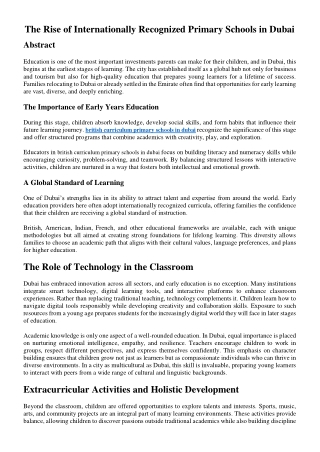 The Rise of Internationally Recognized Primary Schools in Dubai