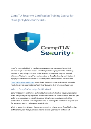 CompTIA Security  Certification Training Course for Stronger Cybersecurity Skill