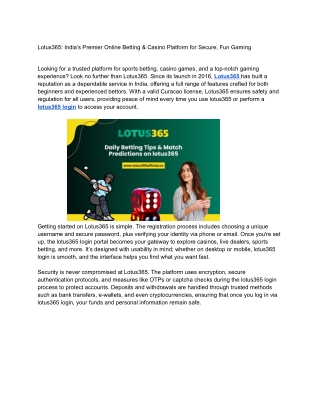 Lotus365: India’s Premier Online Betting & Casino Platform for Secure, Fun Gamin