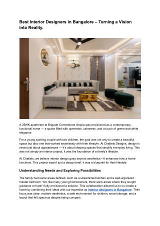 Best Interior Designers in Bangalore – Turning a Vision into Reality