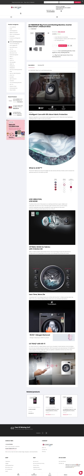 LG FHB1209Z4P 9KG Front Load Washing Machine - LGbyUnilet