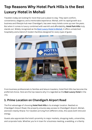 Top Reasons Why Hotel Park Hills is the Best Luxury Hotel in Mohali