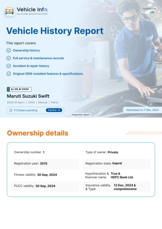 Vehicle Service History Report By Vehicleinfo - Sample Report