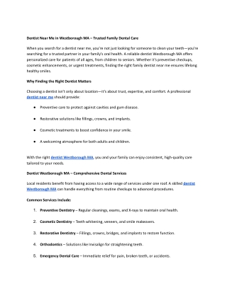 Dentist Near Me in Westborough MA – Trusted Family Dental Care