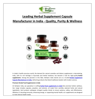 Leading Herbal Supplement Capsule Manufacturer in India - Quality & Purity
