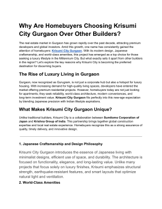 Why Are Homebuyers Choosing Krisumi City Gurgaon Over Other Builders