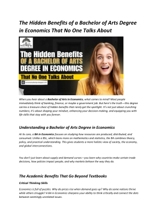 The Hidden Benefits of a Bachelor of Arts Degree in Economics That No One Talks About
