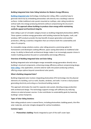 Building Integrated Solar Solar Siding Solutions for Modern Energy Efficiency
