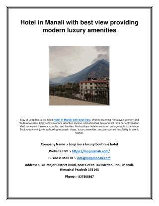 Hotel in Manali with best view providing modern luxury amenities