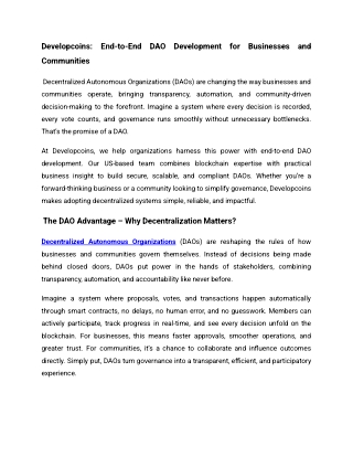 Developcoins_ End-to-End DAO Development for Businesses and Communities